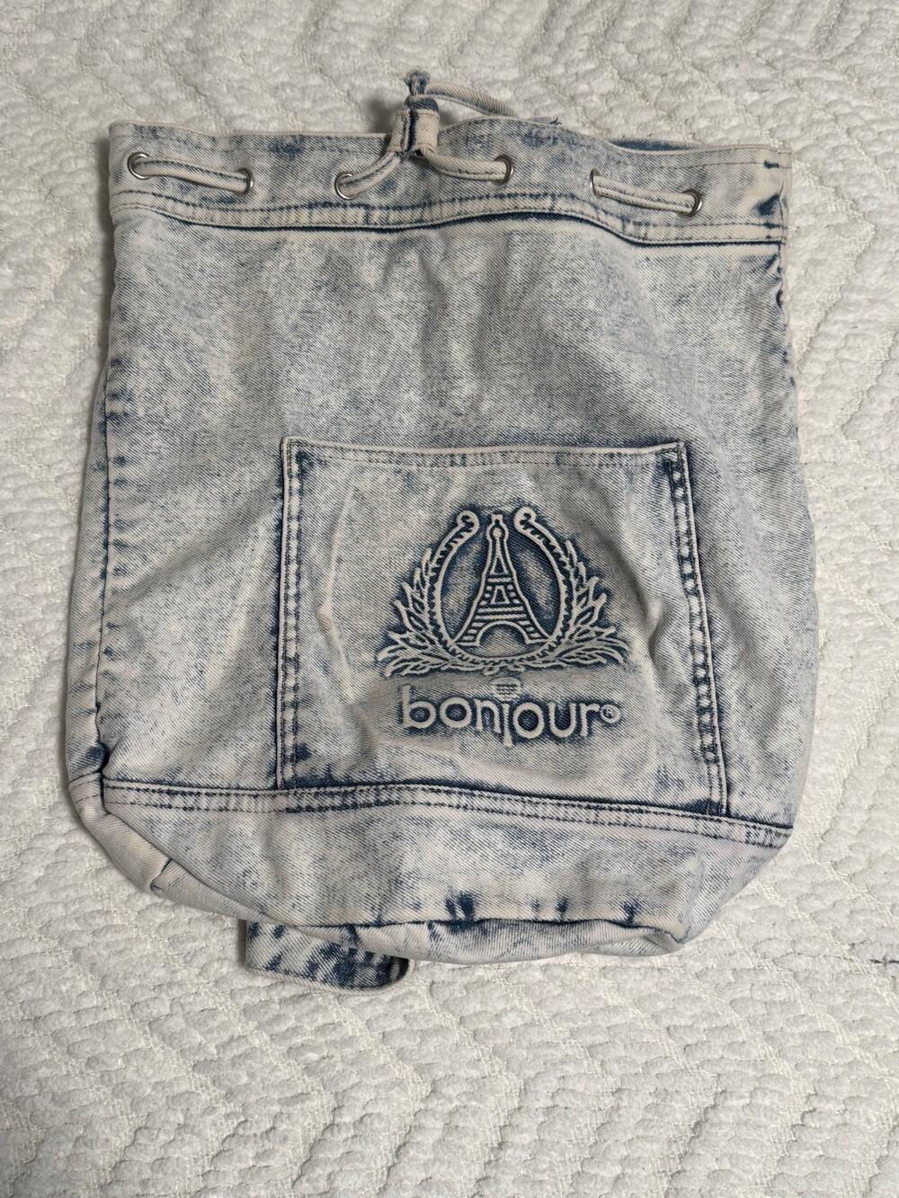 Vintage Bonjour Acid Wash Denim hobo bag/ logo